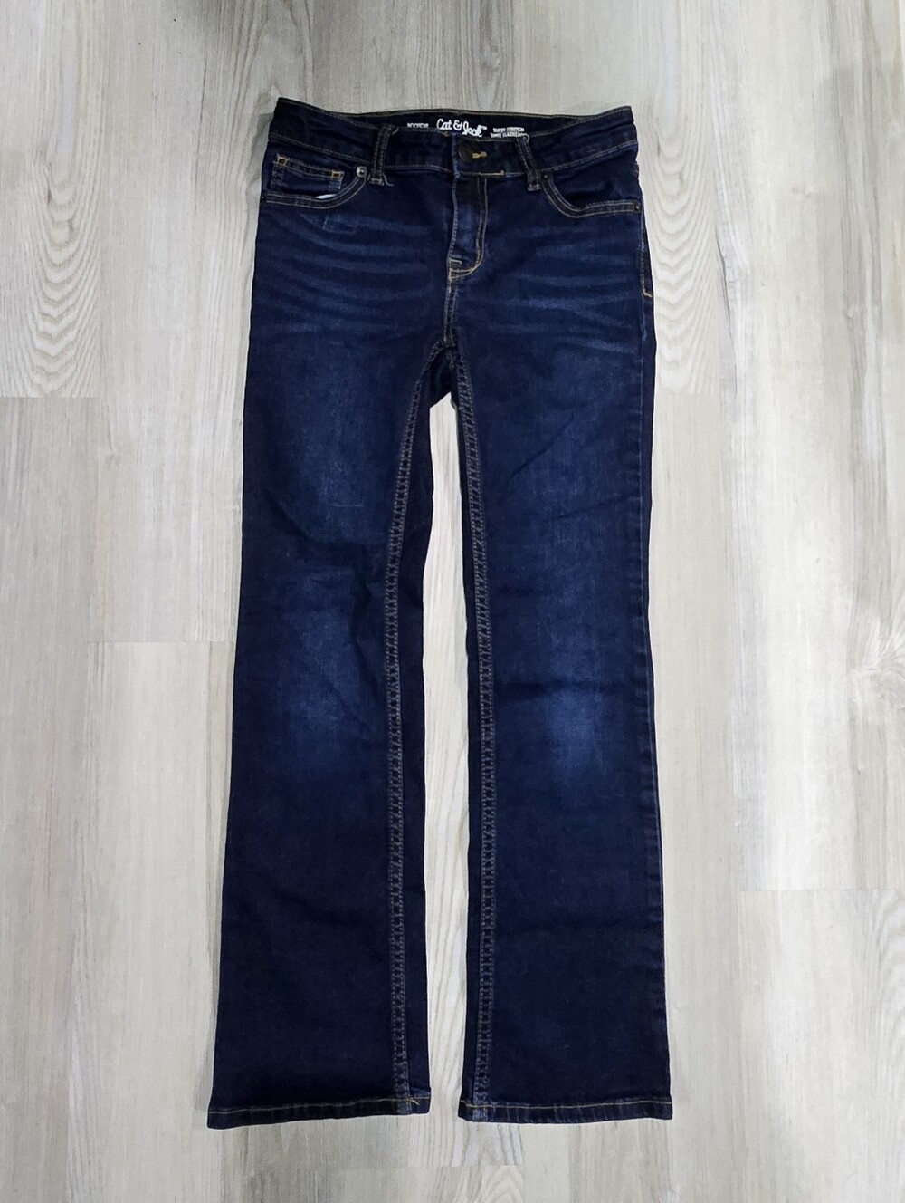 Cat & Jack Girls Dark Blue Bootcut Stretch Jeans Adjustable Waist Size 10